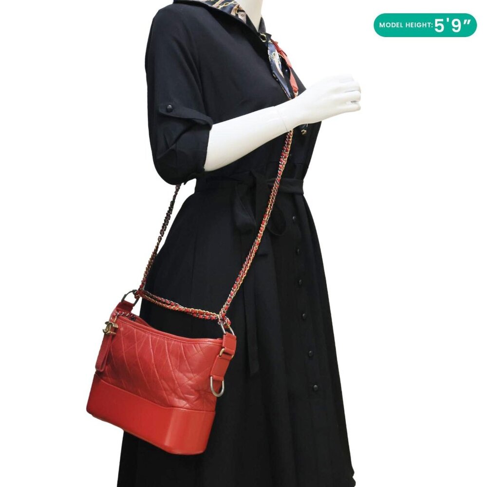 Chanel Gabrielle Aged Calfskin Quilted Leather Crossbody Bag Red - Picture 2 of 13